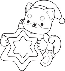 Coloring page of Fluffy Shiba Inu. Outline of Happy doggy illustrations.
