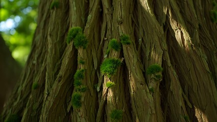 Obraz premium Ancient tree bark texture with moss nature background