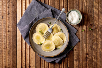 Homemade Ravioli Pasta Plate Top View