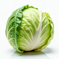 Cabbage on white background. Close up. Fresh and delicious. Class 1. High quality. Top shelf. Organic. Hand-picked. Quality tested. Generative AI.