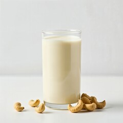 Cashew milk. on white background. Close up. Class 1. High quality. Top shelf. Organic. Quality tested. Generative AI.