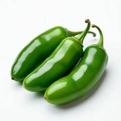 Green jalapenos on white background. Close up. Fresh and delicious. Class 1. High quality. Top shelf. Organic. Hand-picked. Quality tested. Generative AI.