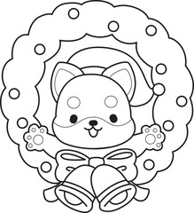 Coloring page of Fluffy Shiba Inu. Outline of Happy doggy illustrations.
