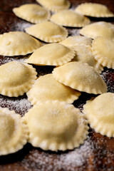 Fresh Homemade Ravioli Pasta on Board
