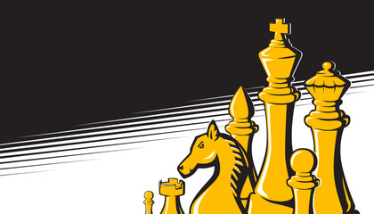 Chess pieces on chessboard design. Strategy board game
