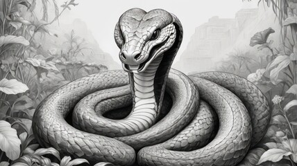 Obraz premium Majestic snake in a grayscale jungle setting