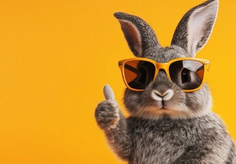 Obraz premium Silly Easter bunny with cool shades and vibrant eggs