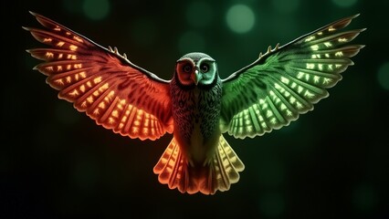 The owl with red and green wings