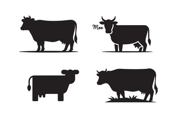 Black and white cow and calf farm animal vector illustration