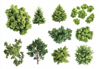 Obraz premium Watercolor nature tree set in green on white background