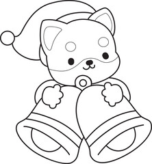 Coloring page of Fluffy Shiba Inu. Outline of Happy doggy illustrations.
