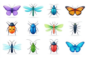 Colorful Insects and Butterflies Collection - A vibrant collection of twelve diverse insects and butterflies