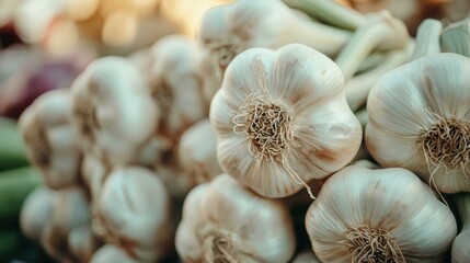 Close-Up of Fresh Garlic Bulbs