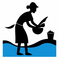 Silhouette vector illustration of a washerman washing clothes