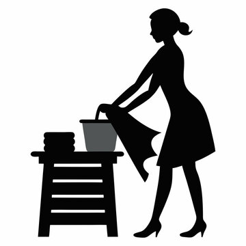 Silhouette vector illustration of a washerman washing clothes