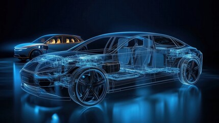 Wireframe rendering of electric vehicle