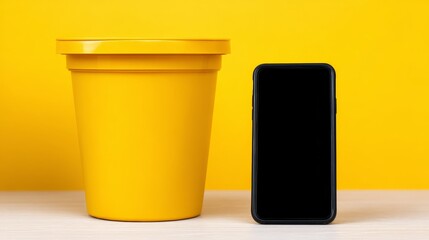 Detox: Time to Unplug and Recharge - Escape the world, find inner peace, reclaim your time, boost well-being, rediscover life offline. Symbols: yellow bin, smartphone, quiet, nature, calm