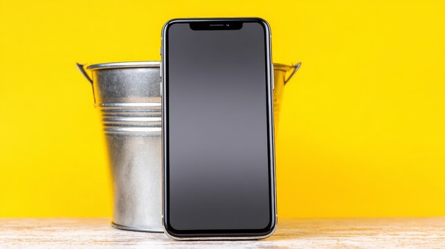 Detox: A Break From Social Media - Smartphone in a bucket symbolizes disconnecting from technology, finding peace, reducing stress, improving mental health, and reclaiming time