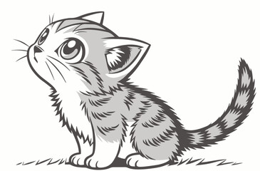 detailed high quality digital sketch, cute kitten, realistic fur texture, large eyes, adorable expression, detailed linework, black and white, pencil sketch style
