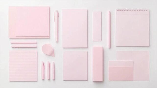Pink Aesthetic Stationery Mockup:  Elegant Pastel Office Supplies