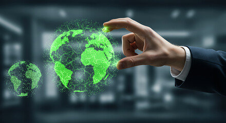 A hand manipulating a digital representation of the earth.
