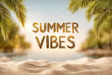 Fototapeta premium Summer Vibes Text on Tropical Beach
