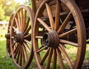 Close-up of antique wooden wagon wheels
