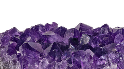 intense violet large druse of amethyst crystals on white background