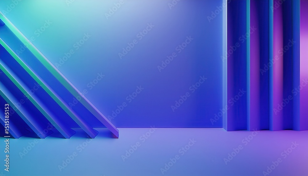 Poster minimalist 3d violet display frame with soft neon lighting on gradient blue background for modern web design, product mockup, digital branding, or abstract visual art composition

