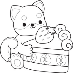 Coloring page of Fluffy Shiba Inu. Outline of Happy doggy illustrations.
