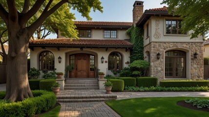 Obraz premium Elegant house with a landscaped front yard