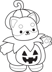 Coloring page of Fluffy Shiba Inu. Outline of Happy doggy illustrations.
