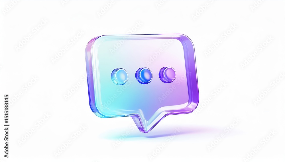 Poster 3d translucent chat bubble icon with purple and blue gradient gloss, symbolizing digital conversatio