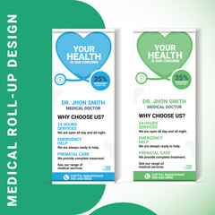 Modern Medical Roll-Up Banner Template with Heart-Shaped Stethoscope for Clinic Branding