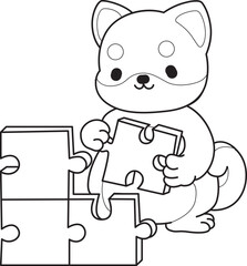Outline of Cute puppy kawaii dog lovely animal vector icon. Coloring pages of Fluffy Shiba Inu pet stickers.
