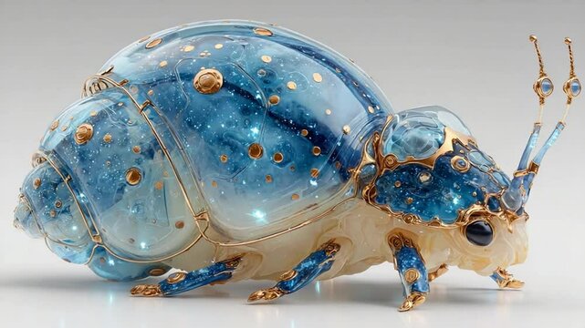 Unique Design of Jewel Beetle with Intricate Golden and Blue Patterns Showcase