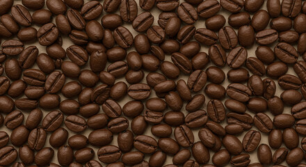 Fototapeta premium Roasted coffee beans background texture aromatic fresh coffee beans for espresso and cappuccino preparation
