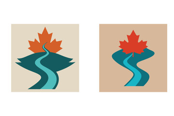 Obraz premium Canadian river landscape autumn maple leaf design