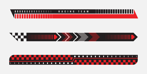 Set of various  car stripes. Black and red car stripes. Racing sticker design. Graphic sport decal vinyl element. Automobile decoration. Racing design vector 