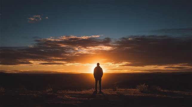 夕暮れを見つめる人のいる夏至の日の風景generative ai