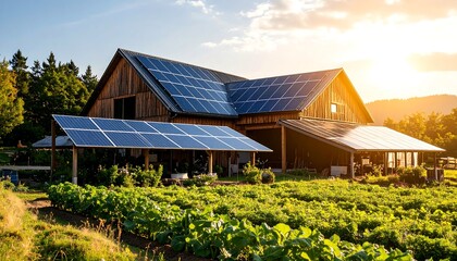 Solar Farm Barn Sunset.