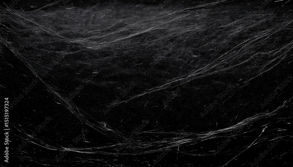 Aufkleber dark abstract scratched black surface with sharp linear textures and curved streaks resembling etched slate, ideal for grunge background, poster design, branding element, or album cover

