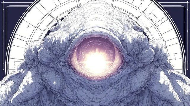 Surreal cosmic entity with a luminous eye in a surreal landscape, a digital artwork