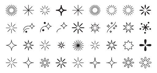 Simple vector symbols of stars, sparkles, and bursts, ideal for creative and festive themes.