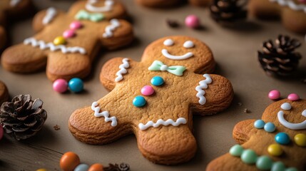 Fototapeta premium Table with a bunch of cookies on it gingerbread cookies christmas background