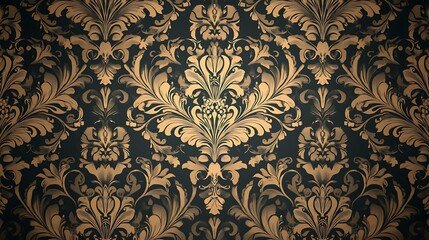 Elegant beige and gold damask pattern with intricate floral motifs, creating a luxurious and classic wallpaper design