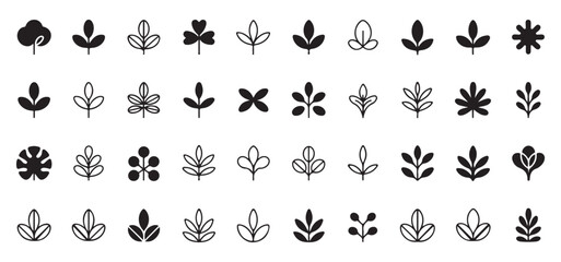 Abstract leaf and plant icon collection for eco, nature, and organic design projects.