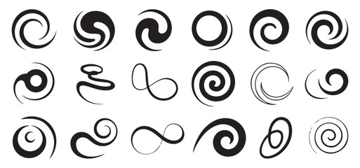 Collection of abstract swirl and spiral symbols, ideal for creative, art-based content.