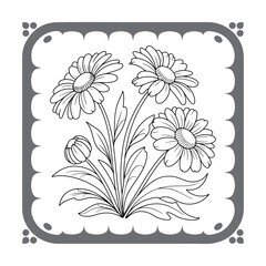 Vector floral background with pink flowers and leaves in a vintage decorative frame