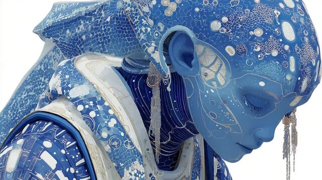 Mesmerizing portrait of an alien being with blue skin and intricate patterns concept art